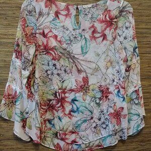 🌺 SIGNI Floral Blouse Top  Vibrant Boho Print  Size L  Made in Indonesia